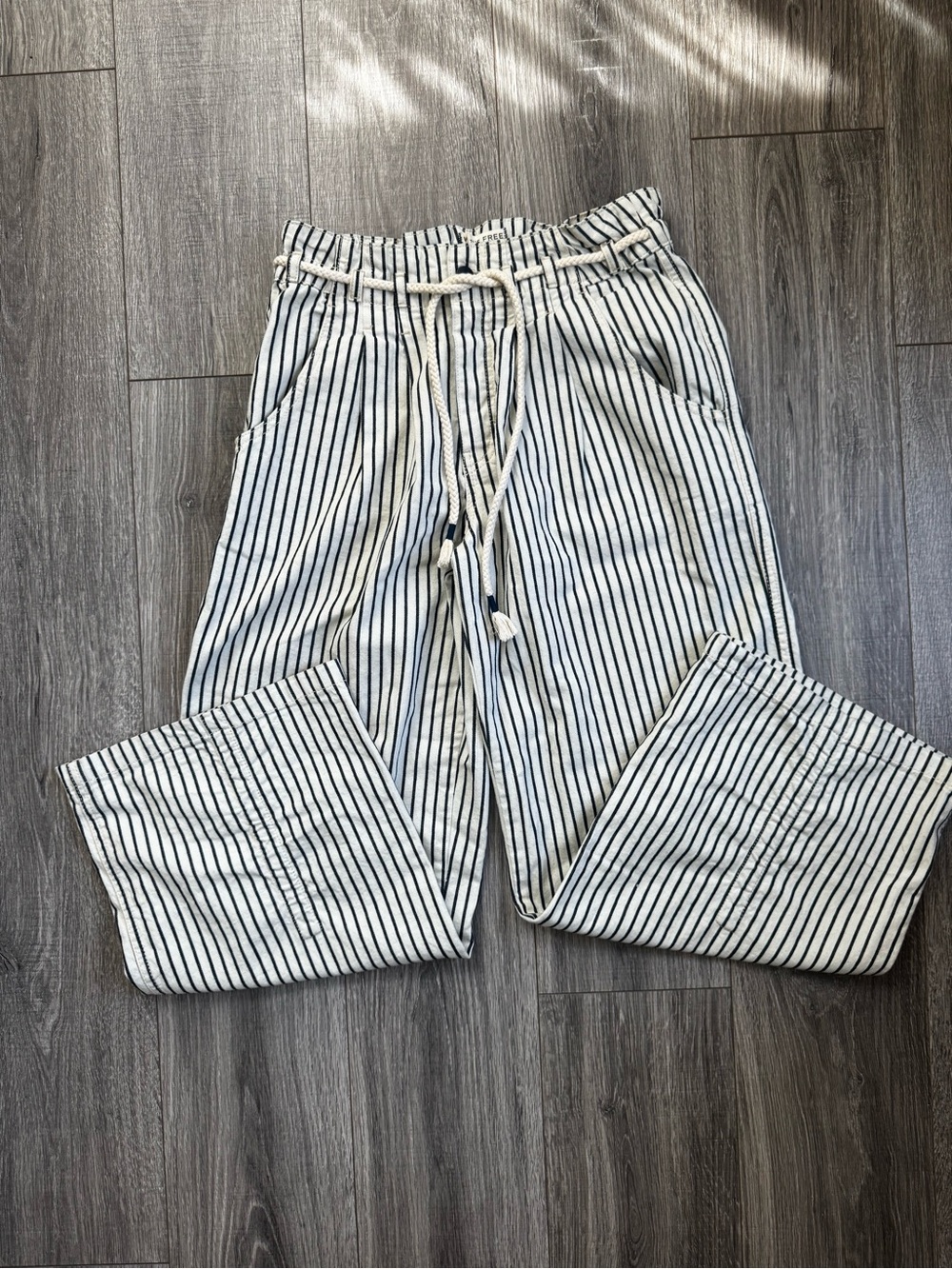 We The Free Cream and Black Striped Drawstring Jeans